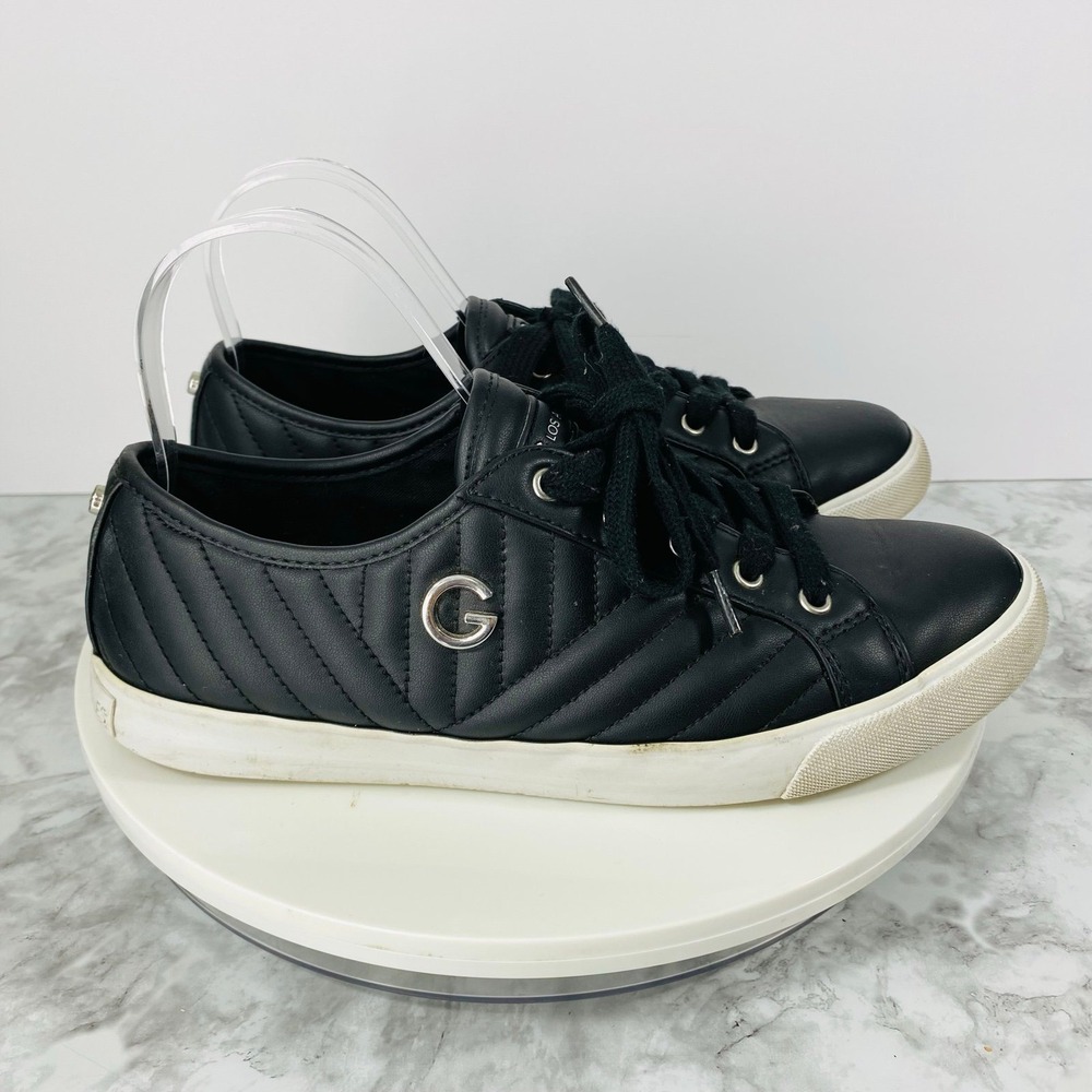 GBG  Los Angeles Sneakers Womens 9M Black Faux Quilted Leather Lace Up Preppy